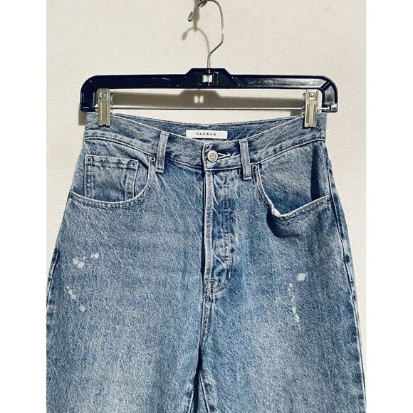 Pacsun Dad Jeans Womens 26 Bleach Dye Button Fly Straight Leg Distressed - Picture 3 of 8
